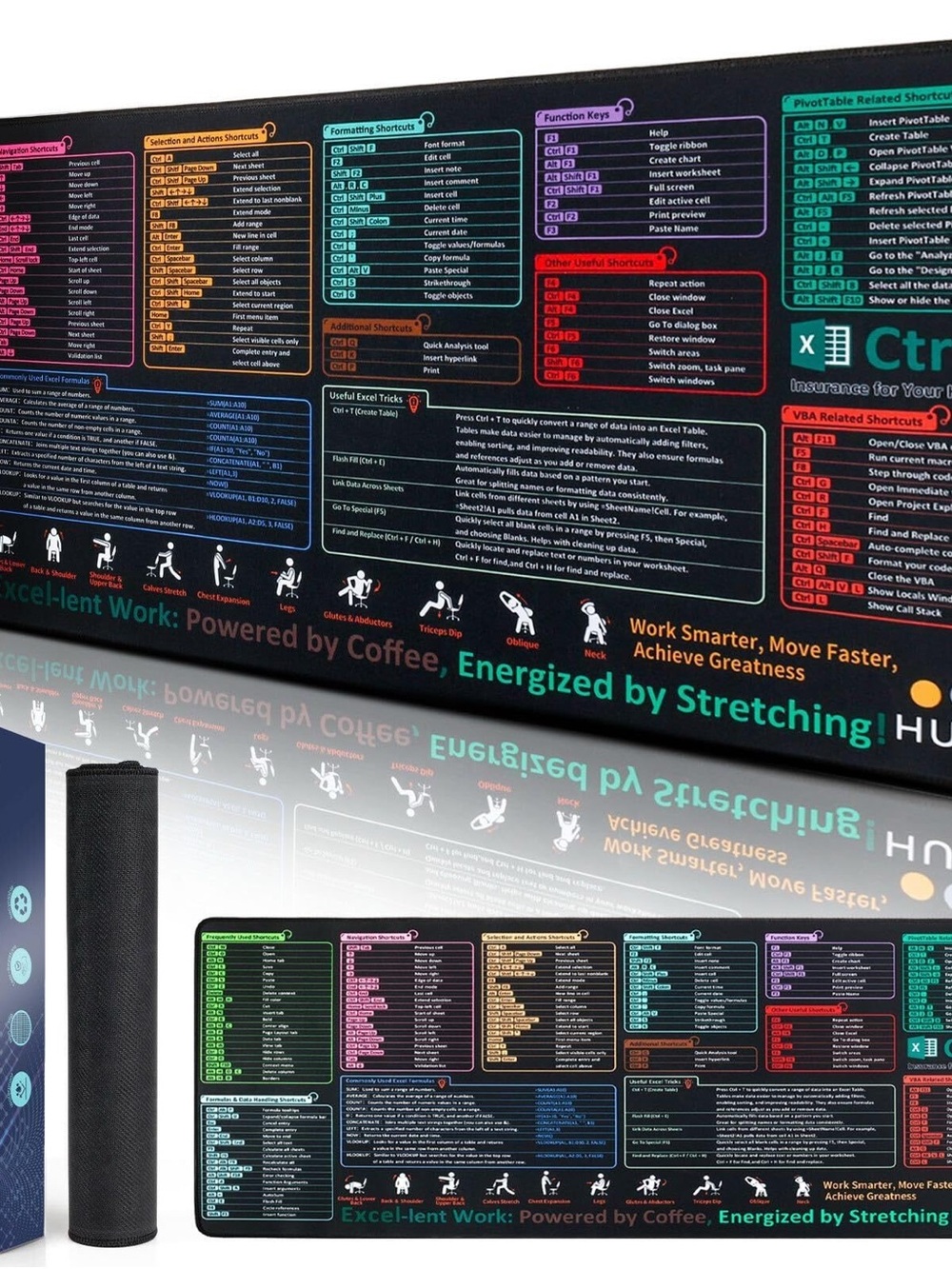 Excel Shortcut Desk Mat in Black